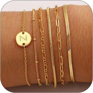 Gold Bracelets for Women 6PCS 14K Gold Plated Stackable Jewelry Set Gift